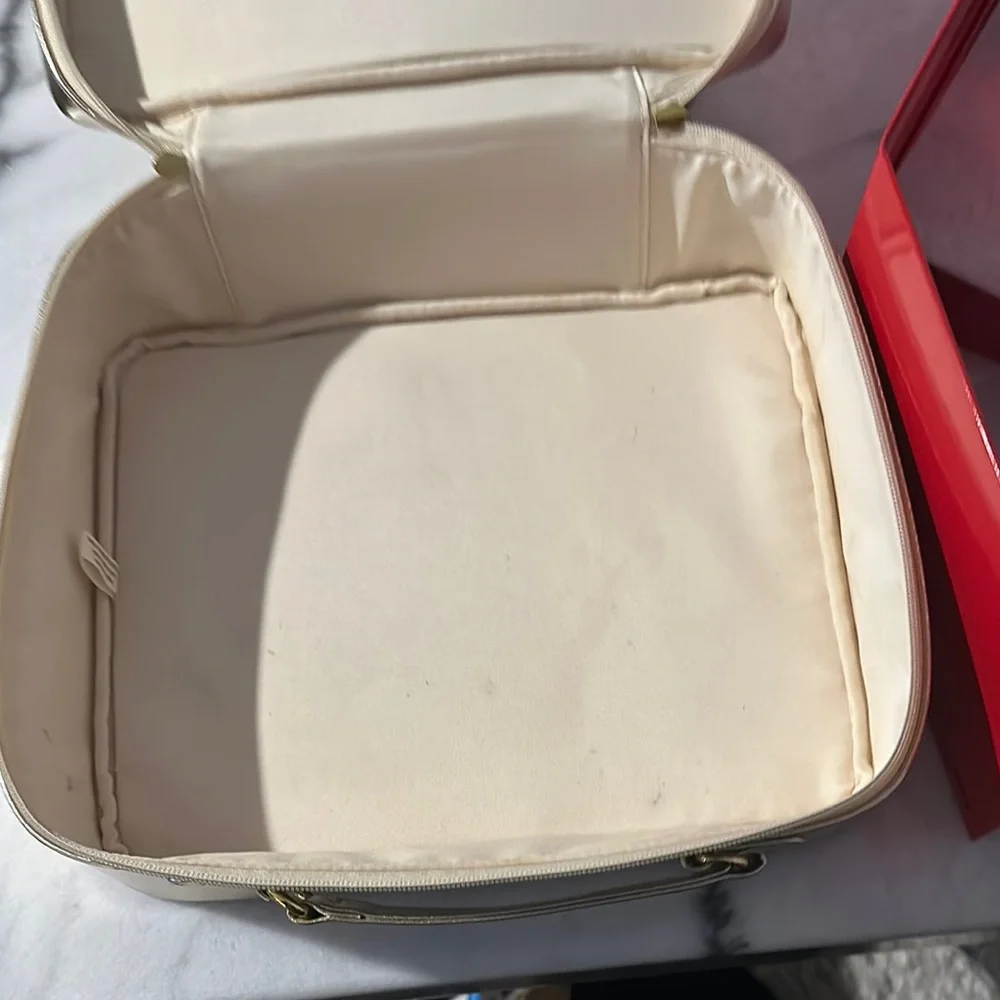 Bold Red Cardboard Cosmetic Box & Zippered Gold Tone Traincase